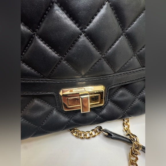 Michael Kors Hannah Quilted Black Soft Leather Gold Chain Shoulder Crossbody bag - Picture 12 of 16